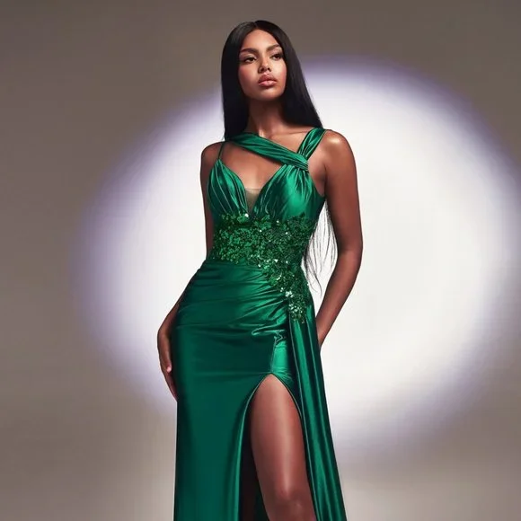 chinese dress ladies Luxe A-Line Satin Off-the-Shoulder Sleeveless Prom Dress with Split Fr –  27dress